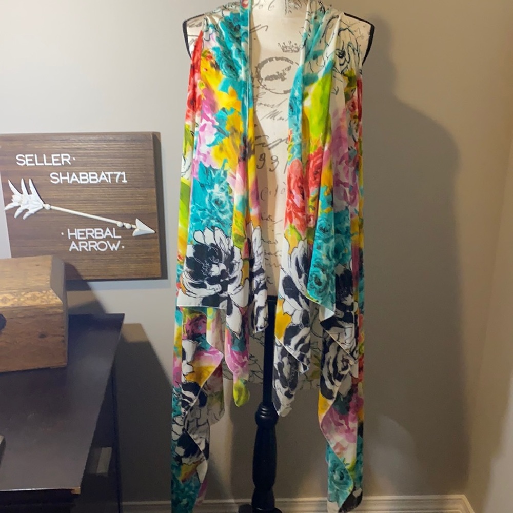 G Watercolors Floral Hippie Boho Gypsy Shrug Kimono